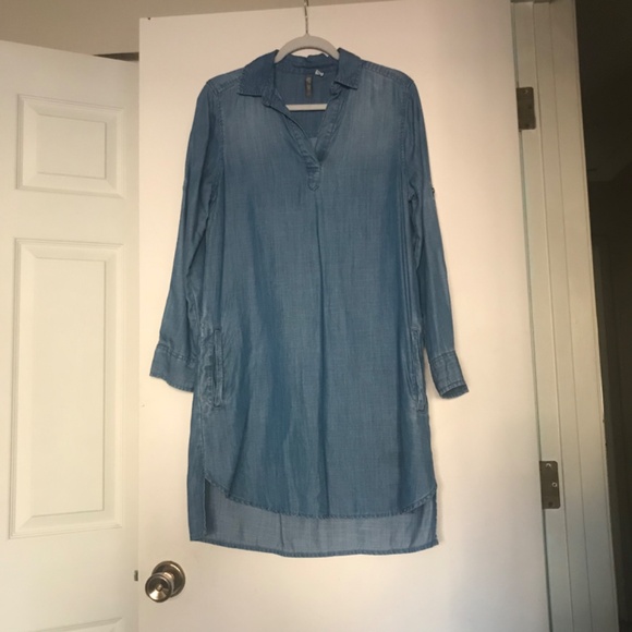 Allison Joy Evereve Dress Small S Tencel Denim Shirt Chambray roll up sleeves - Picture 2 of 7